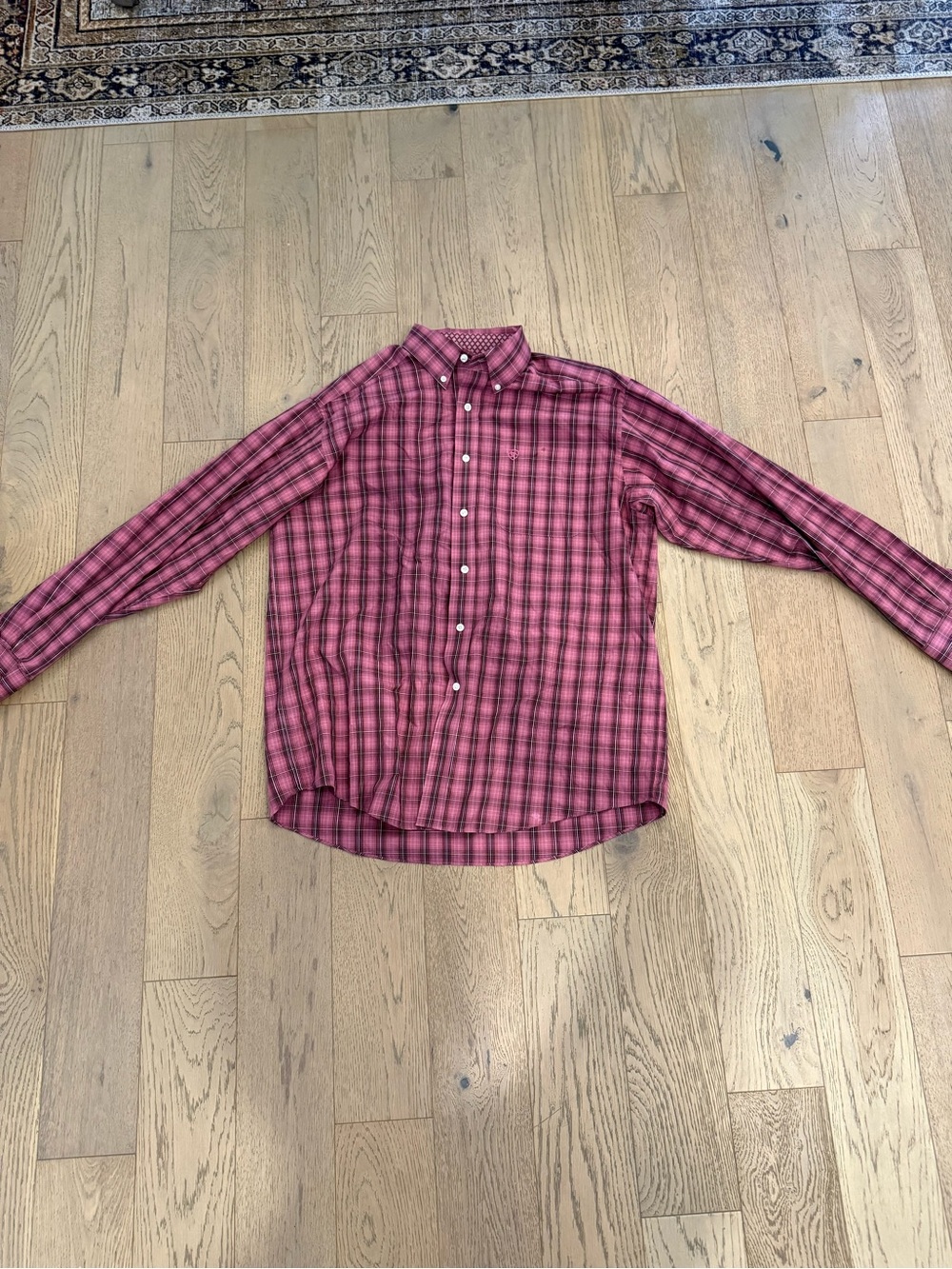 Ariat Wrinkle Free Mens L/G Pink Plaid Long Sleeve Button Down Shirt